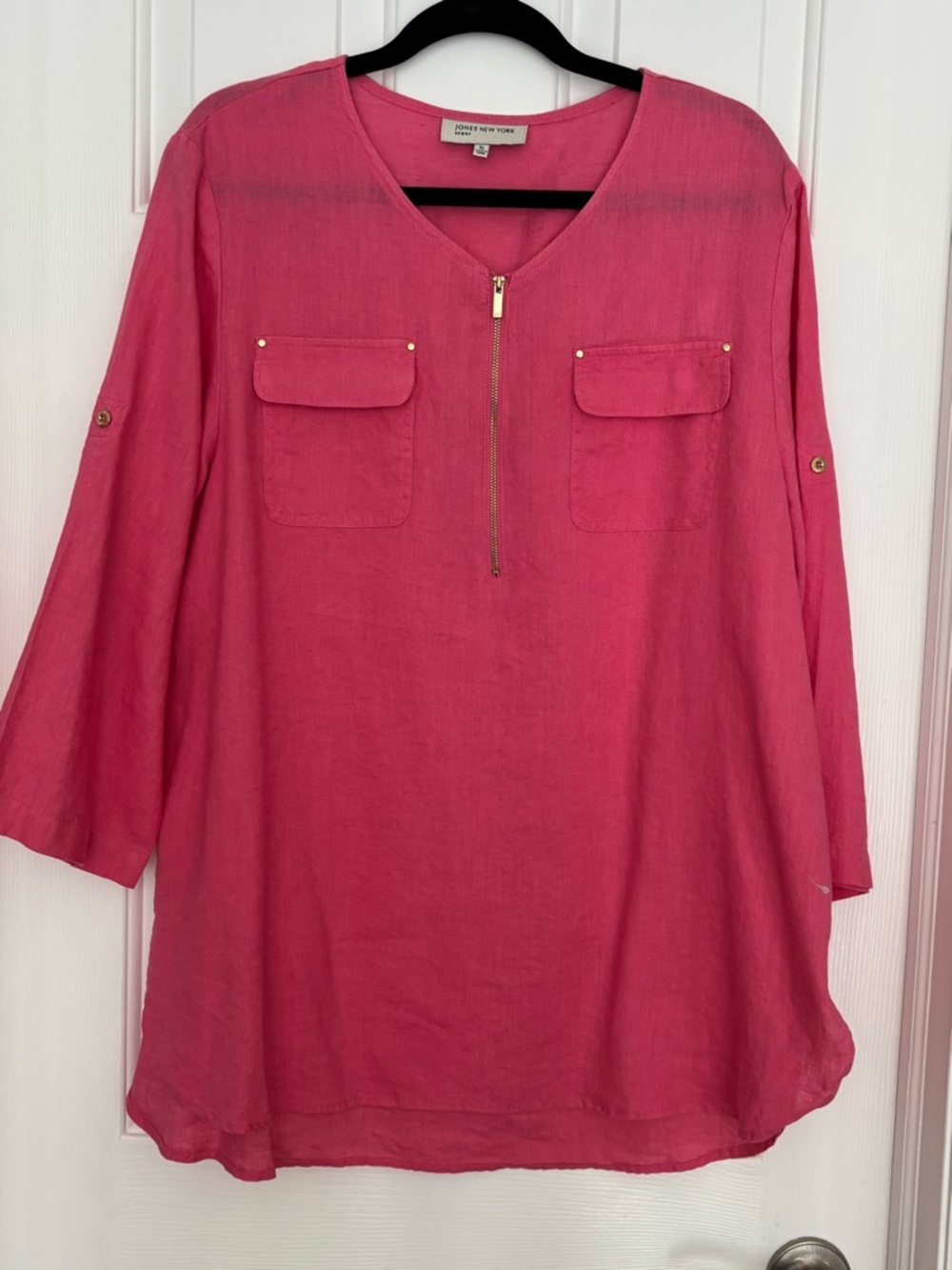 Jones New York Hot Pink Zip-Front Linen Tunic